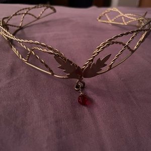 Gold Renaissance Faire Crown Headband with Red Gem and Leaf Design